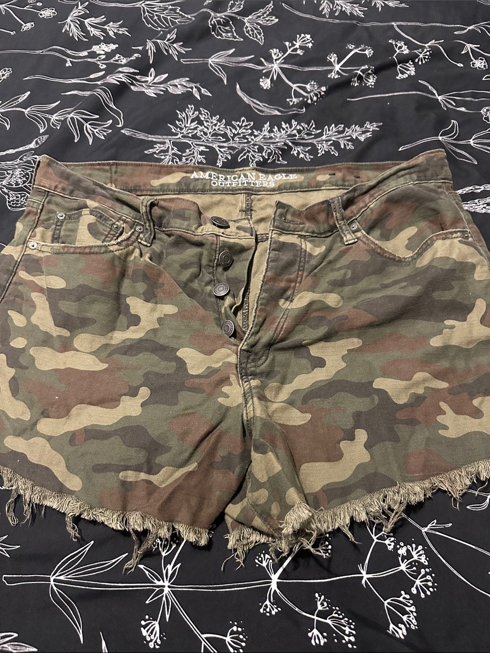 American Eagle Outfitters Women's Camo Denim Shorts - Green, Brown